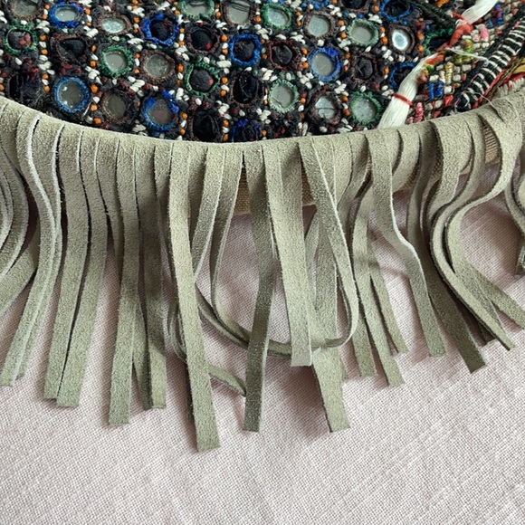 Vintage Antik Kraft Boho Chic bag cotton with leather fringe - Picture 3 of 14